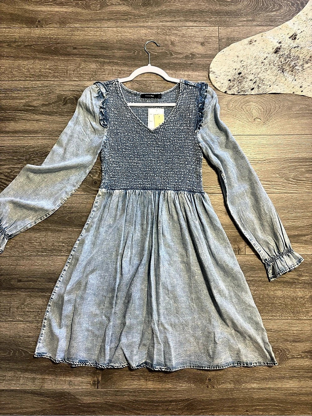 Doe & Rae Smocked Denim Midi Dress